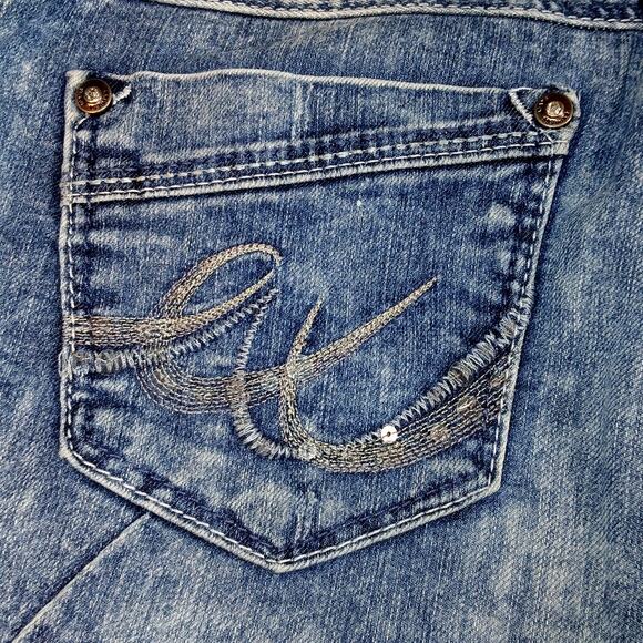 Express Womens Lightweight Distressed Embellished Blue Denim Jeans - Size 2 - Picture 6 of 7